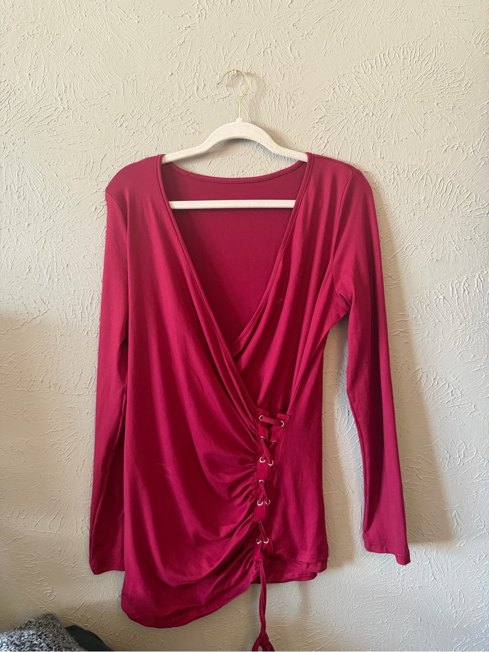 Women’s Deep Pink Wrap Front Long Sleeve Top